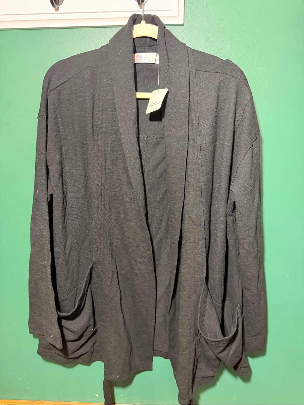 Women's Black Open-Front Shawl Collar Cardigan
